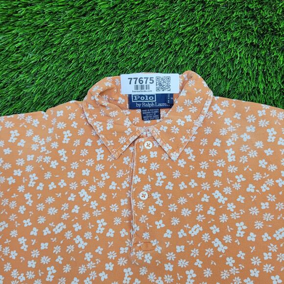 Vintage 90s Flower AOP Button Shirt Medium 20x25 Orange - Picture 3 of 12